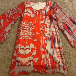 Colorful, long sleeve, knee length dress